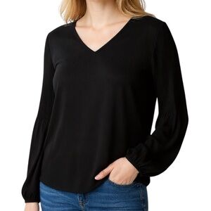 NWT ADRIANNA PAPELL Long Pleated Sleeve V-Neck Blouse Size Large